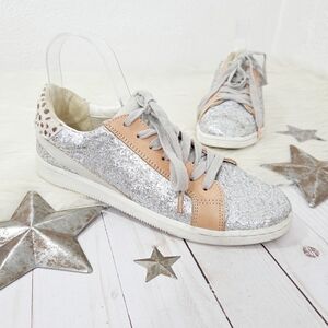 Dolce Vita Nino Silver Glitter Sneakers Animal Print Pony Hair Leather Size 9